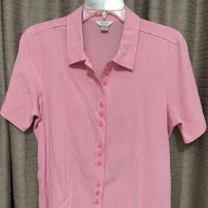 Christopher & Banks Med Pink Short Sleeve Blouse w/Princess Seams & Back Pleats